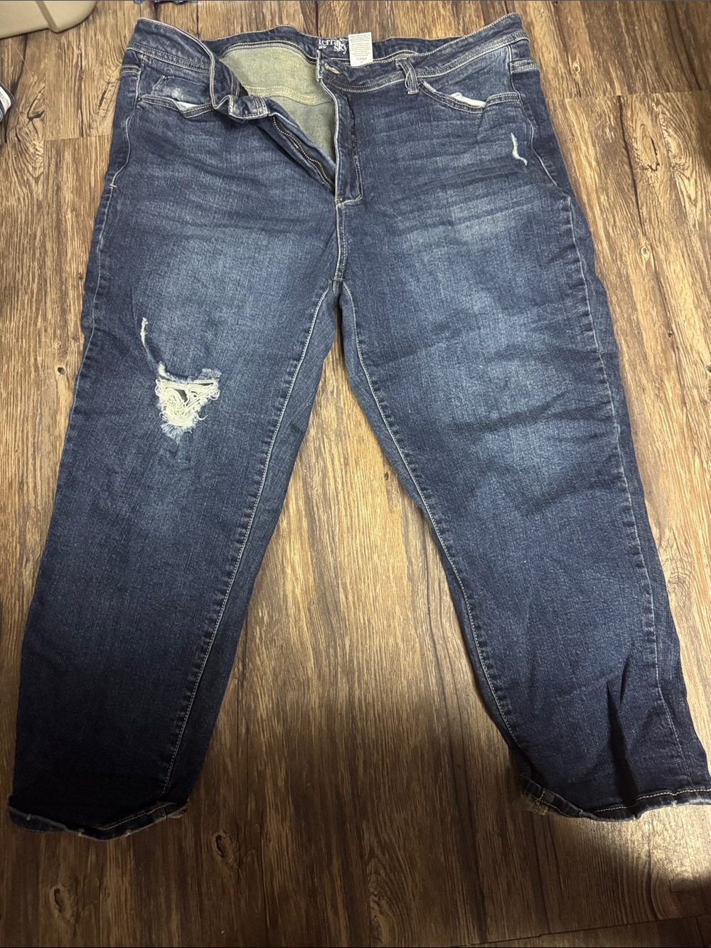 Terra & Sky Dark Blue Distressed Boyfriend Jeans